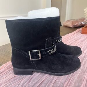 Vionic Black Suede Ankle Boots Chain Zip Comfort Booties Whimsigoth Comfort SZ 9